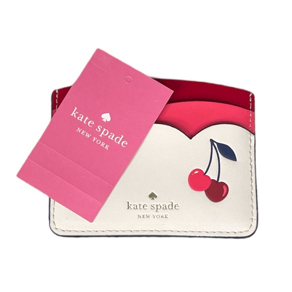 Kate Spade Bing Cherries Small Slim Card Holder Cream Red Pink - Picture 4 of 5